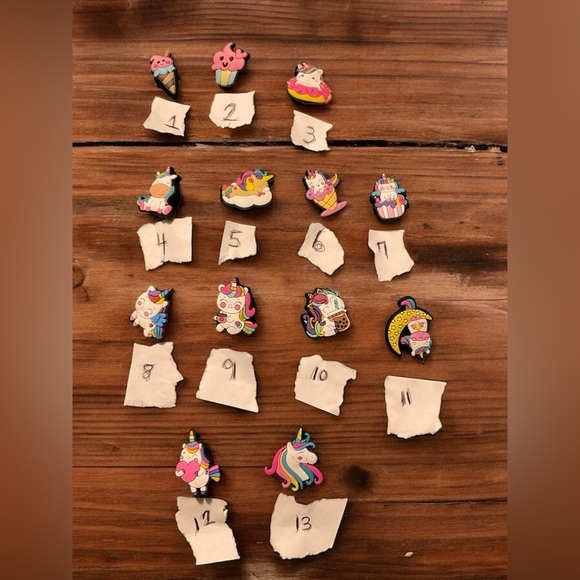 Unicorn Shoe Charms 13 piece (miscellaneous design)  $3 each NWOT - Picture 2 of 3